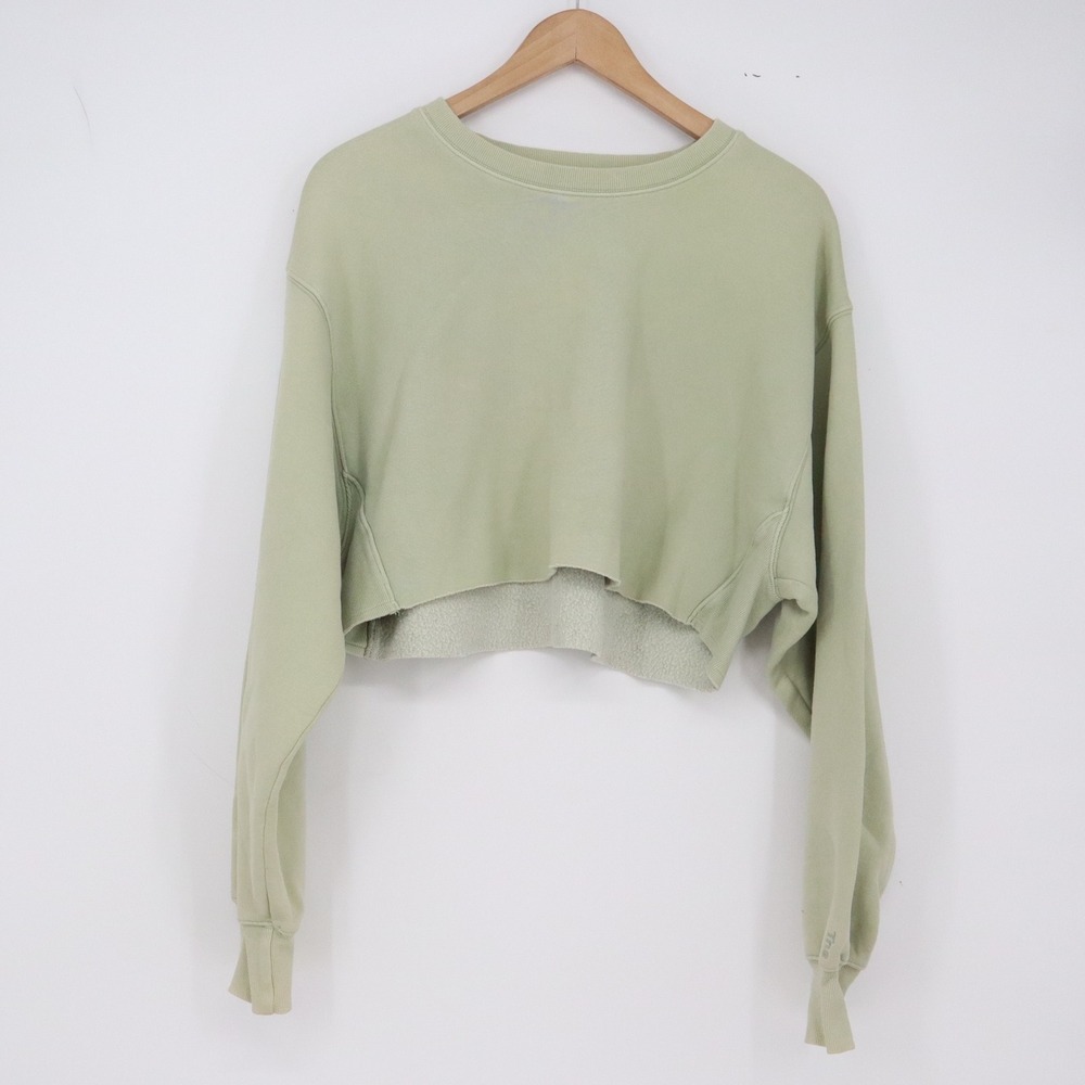 Tna Sweatshirt Womens 2 CozyAF Fleece Sage Green Cropped Raw Hem Excellent